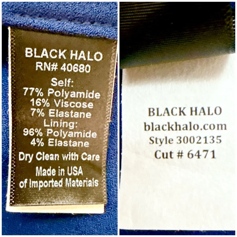 Black Halo Carolina Dress 14 Blue Career Sleeveless Modern Tie Neck Midi Length - Picture 12 of 16